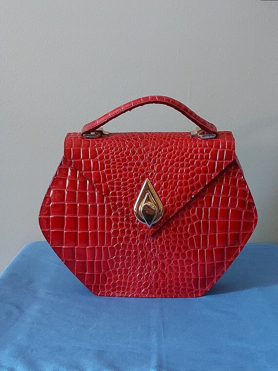 JOLILUNA Cabernet Red Patent Leather Shoulder Bag - Coquette Handbag With Bow, Y2K Style, Faux Fur