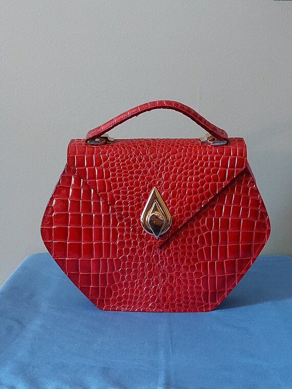 Vintage Y2K Red Patent Leather Hexagonal Handbag