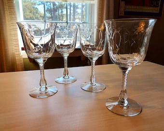 Vintage Duncan & Miller Crystal Wine Goblets