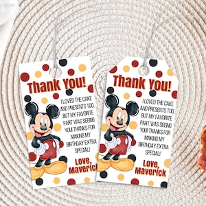 EDITIERBARE Mickey Mouse Geschenkanhänger, Oh TWOdles! Mickey Party Favor Bag Tag, Danke Tags, Junge Mädchen Geburtstag, bearbeitbare Vorlage, printable