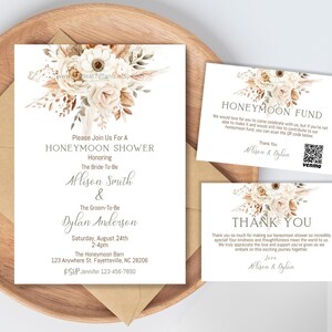 Paquete de fondos para despedida de soltera de estilo bohemio, tarjeta de agradecimiento por invitación, código QR, rústico, floral, bohemio, natural, beige, gris topo, blanco, oliva, boda