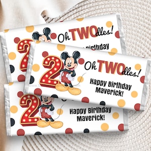 EDITABLE Oh TWOdles! Chocolate Bar Labels, Mickey Mouse Birthday, 2nd Bday, second birthday party favors, 2 year old, Oh toodles