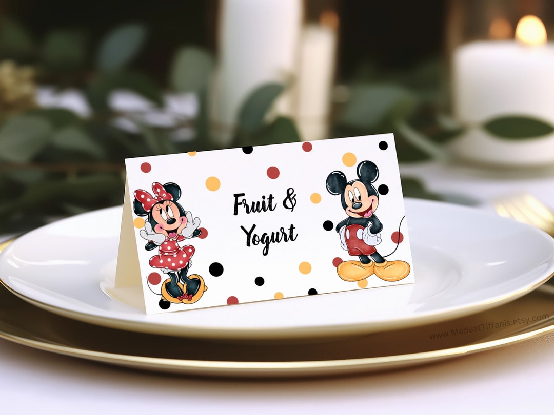 EDITABLE Minnie and Mickey Mouse Food Labels, Table Tent Cards, Folded ...