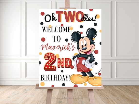 編集可能な Oh TWOdles! ミッキーマウスの誕生日のウェルカムサイン、2