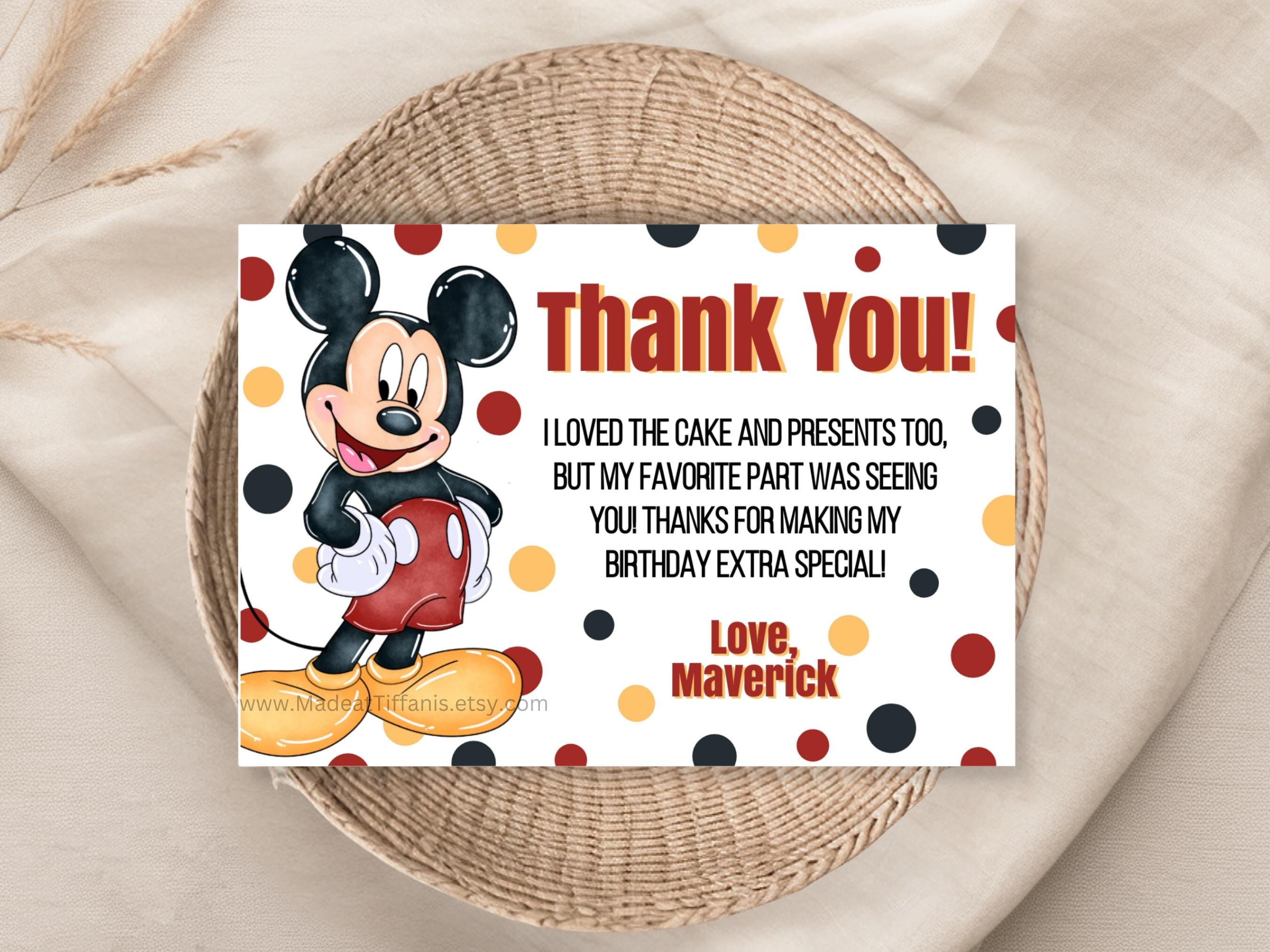 EDITABLE Mickey Mouse Thank You Card, Mickey Birthday, 1st 2nd 3rd 4th ...