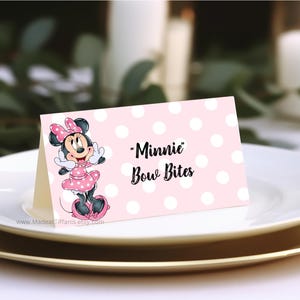 Etichette per alimenti di Minnie Mouse MODIFICABILI, cartoncini da tavolo, segnaposto piegati per la bambina del compleanno, oh TWOdles! 1° 2° 3° 4° 5° 6° 7° 8° compleanno