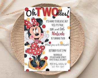 EDITIERBARE Oh TWOdles rote Minnie Maus Geburtstagseinladung, 2