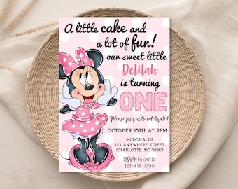 EDITABLE Minnie Mouse 1st Birthday Invitation, 1st Bday, first birthday, 1 year old, light pink polka dot
