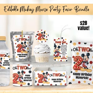 EDITABLE Oh TWOdles Mickey Mouse Birthday Party Favor Bundle, 2nd Bday, second birthday, water bottle, juice, cupcake, chip, chocolate label