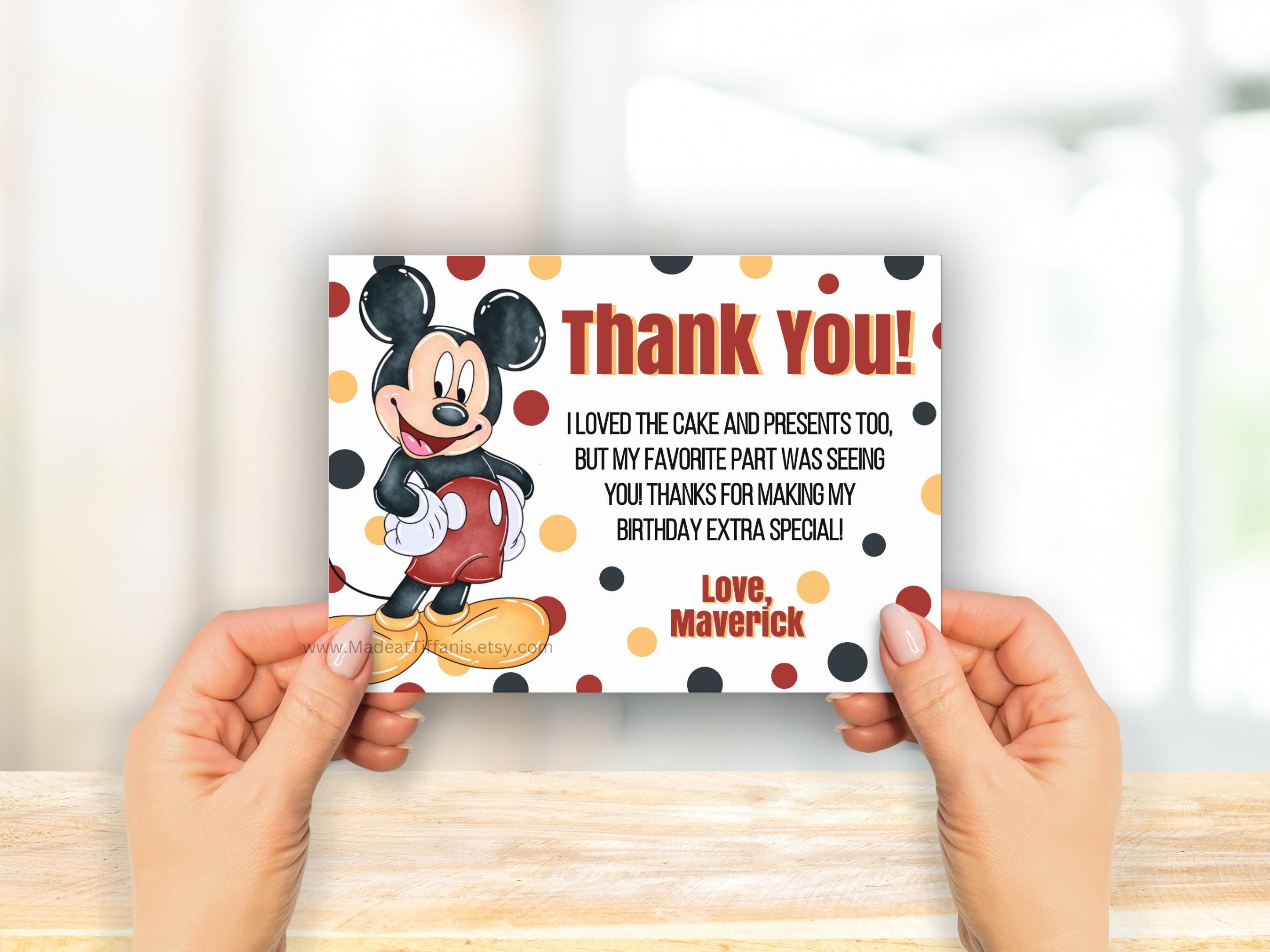 EDITABLE Mickey Mouse Thank You Card, Mickey Birthday, 1st 2nd 3rd 4th ...
