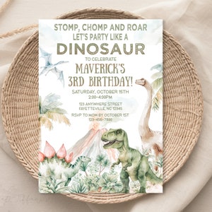 Redigerbar dinosauriefödelsedagsinbjudan, T-Rex-fest (digital nedladdning)