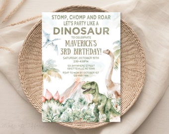 Editable Dinosaur Birthday Invitation, T Rex Dino Birthday Party for Boy, Stomp chomp roar, Bday Invite, Mobile evite, Digital Download