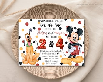 EDITABLE Pluto and Mickey Mouse Sibling joint Birthday Invitation, Boy, Double Birthday, Mickey Mouse clubhouse bday invite