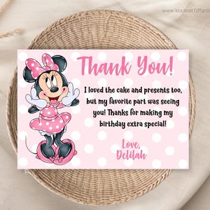 EDITÁVEL Oh TWOdles! Cartão de agradecimento, aniversário da Minnie Mouse, 2º aniversário, segundo aniversário, 2 anos, bolinhas rosa claro, Oh Toodles