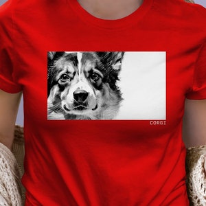 Corgi Dog Lover Shirt, perfect gift for dog mom, dad, dog lover, tee features a realistic black & white portrait, celebrate your fur kid