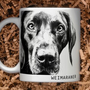 Weimaraner Lover 11oz Mug, perfect gift for dog mom, dad, dog lover, features a realistic black & white portrait, celebrate your fur kid