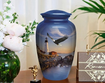 Blue Skye Eagle Adult Urn, Egale Lighthous Design Cremation Urns for Human Ashes Beautiful Large Cre…See more