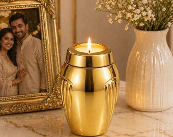 1  keepsake gold Cremation Keepsake Urn, Alloy Memorial, Velvet Bag size  3.5 x 2.25  inch