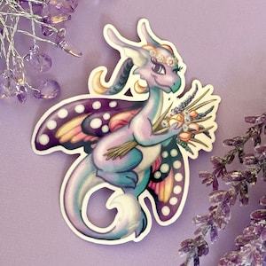 Lavender Dragon Vinyl Sticker: Water Bottle, Laptop Decal