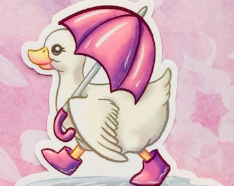 Adesivo Rainy Duck per computer portatili, bottiglie d'acqua o diario