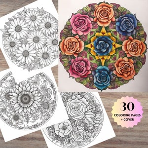 30 Printable Flower Mandala Coloring Pages |Mandala Coloring JPG Pages | Adult & Kids Mandala Coloring Pages | 30Mandalas