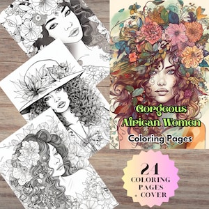 fro Beauties Coloring Book – 24 Printable African Woman Pages – Grayscale Coloring for Adults & Kids – PDF JPG Instant Download