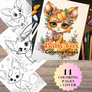 Cute Fox Coloring Pages – 14 Printable Grayscale Sheets for Adults & Kids – Woodland Animal Coloring Book – Instant Download PDF