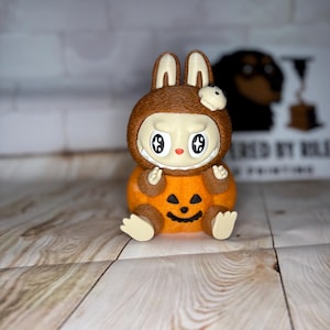 Spooky pumpkin monster inspired Labubu with rotating eyes, 3d printed figure,Collectible