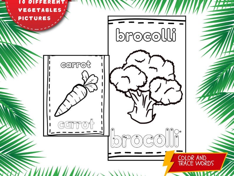 Vegetables Coloring Book & Tracing Words | Printable Coloring Book ...