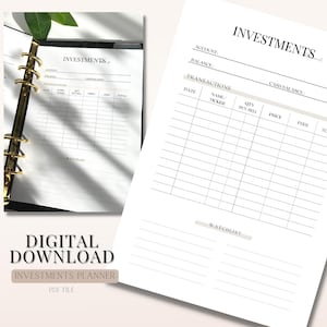 Investment Tracker | Financial Planner | Stock Market | Saving Money | Printable PDF