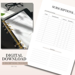 Subscriptions Tracker | Expense Tracker | Bill Tracker  | Monthly Budget Printable PDF
