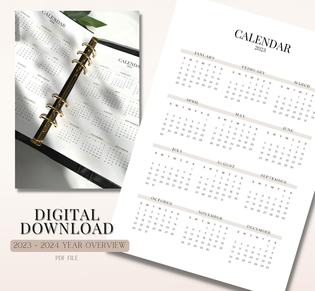 2023 Yearly Calendar | Printable 2023 Calendar | A5 Planner Inserts ...