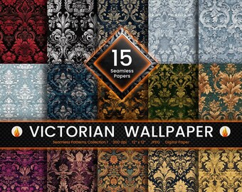 Victorian Wallpaper Collection 1, Digital Seamless Paper, Scrapbook Paper, Digital Download - Seamless Pattern - Infinite Digital Art