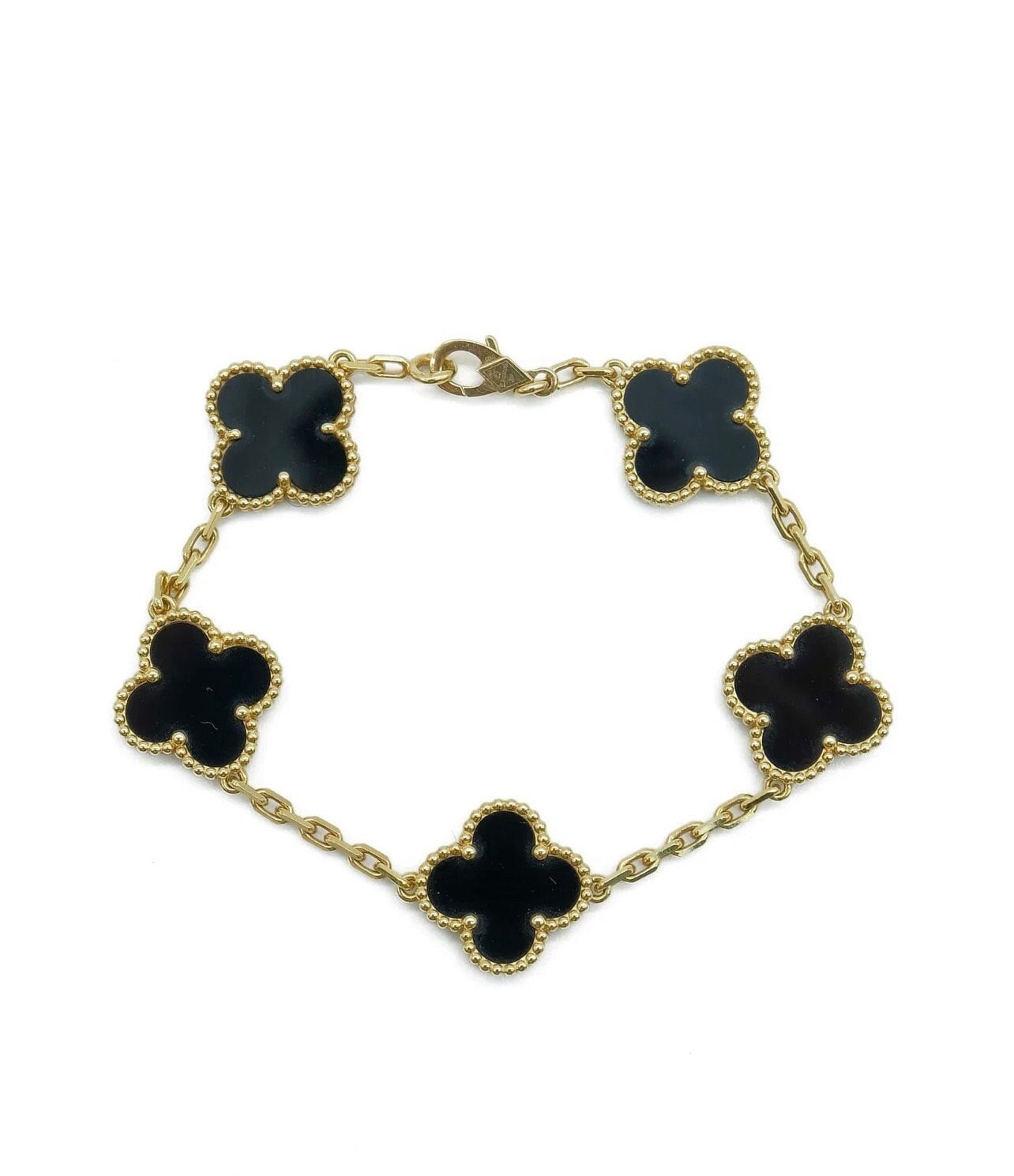 Van Cleef & Arpels Pink Gold Sweet Alhambra Clover Bracelet,Malachite