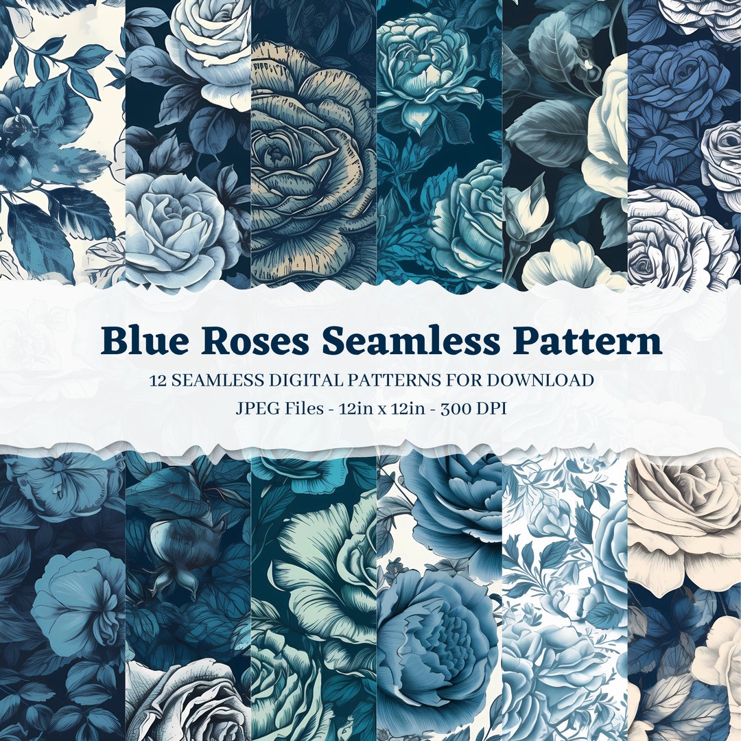 Blue Roses Floral Pattern Bundle | DIGITAL DOWNLOAD | Seamless Pattern ...