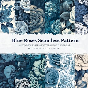 Blue Roses Floral Pattern Bundle | DIGITAL DOWNLOAD | Seamless Pattern File | Commercial Use, Surface Pattern, Digital Paper | Blue Roses