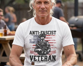Anti-Fascist Veteran T-Shirt | Soldier Flag Graphic