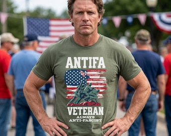 Antifa Veteran T-Shirt | Front and Back design, Anti-Fascist Statement
