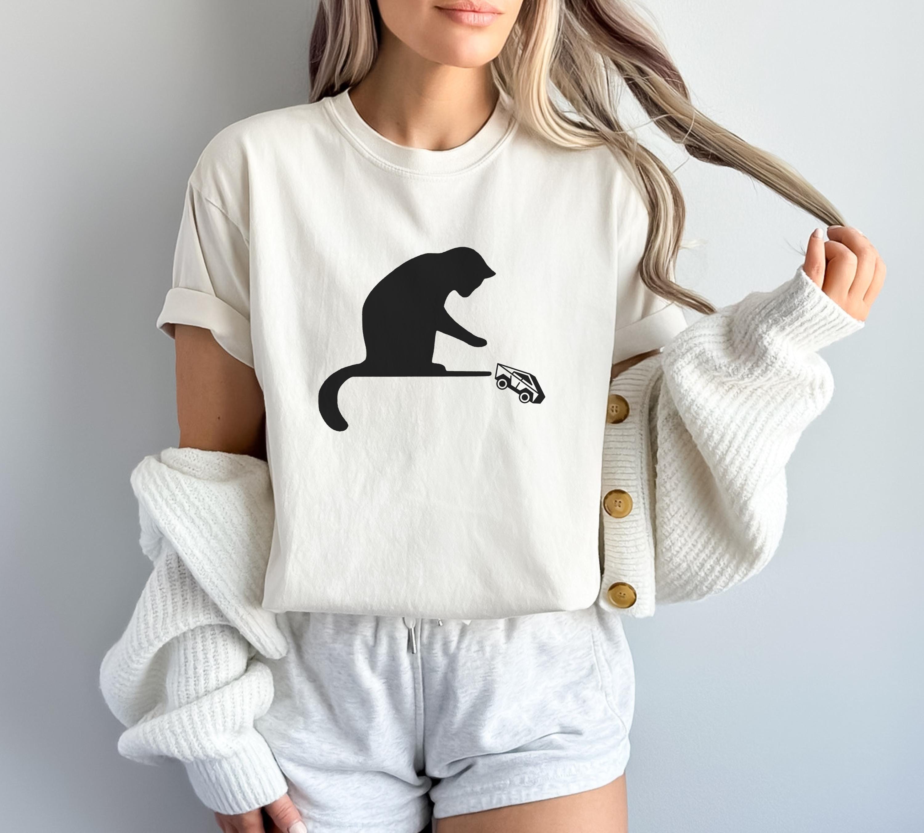 Snarky Funny Cat Pushing Truck Protest Shirt, Anti DOGE Musk Tshirt, Strong Women Feminist Democrat Mom Gift Anti-Trump, Comfort Colors 1717