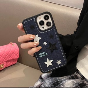 Ins Korean Cute Denim Pocket Embroidered Star Pendant Phone Case