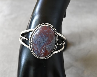 Navajo versteend hout-agaat en sterlingzilveren manchet van Benson Yazzie 32 gram 6 1/4 inch draagbaar met opening Unieke vintage Navajo-armband