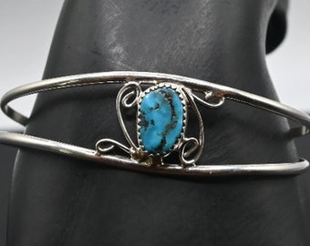 Navajo signed &quot;T. Tsosie&quot; Radiant Kingman Turquoise & Sterling Silver Cuff Bracelet Stunning Navajo Piece Cuff 6 1/2&quot; wearable circumference
