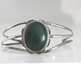 Bracciale rigido in argento sterling e malachite dei nativi americani, polsino flessibile - circonferenza indossabile 8 pollici, polso più largo di 20 grammi