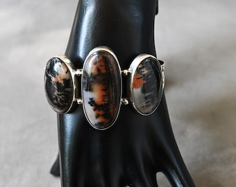 Unieke Navajo dendritische agaat en sterling manchet van Sam Begay: 40,3 gram! Vintage unieke Navajo-armband van 6,5 tot 7,25 inch fit
