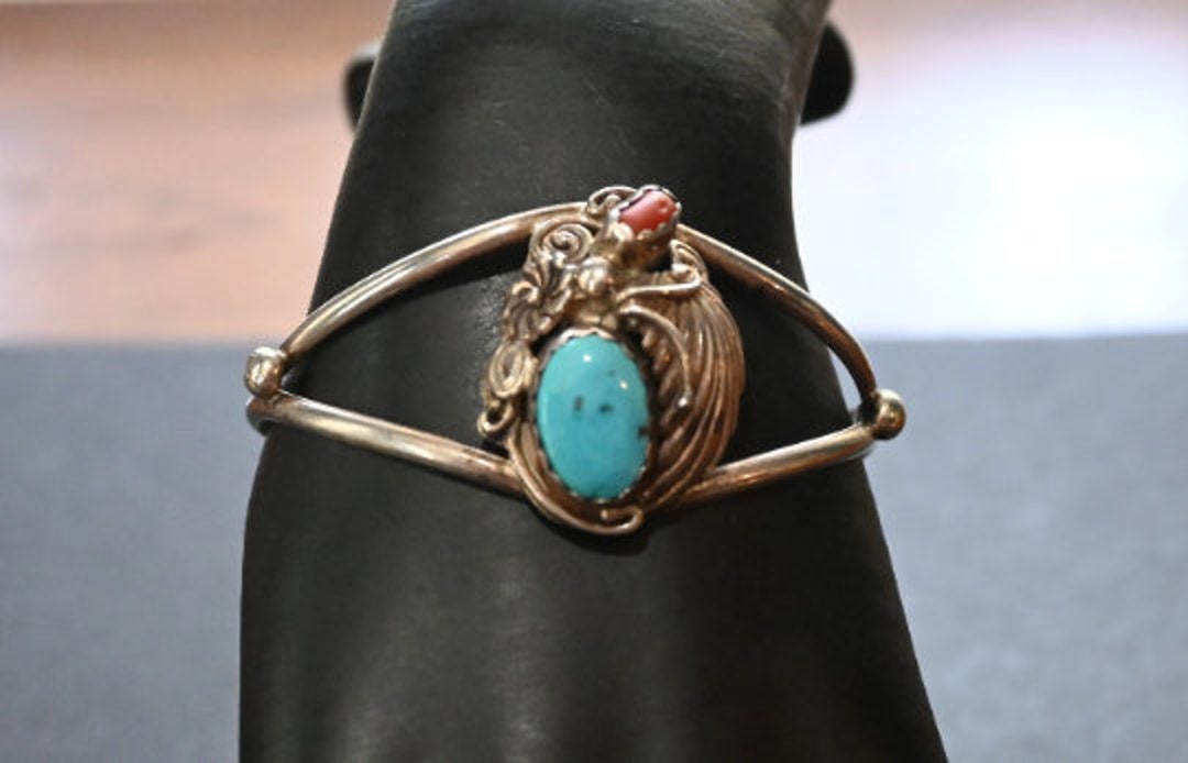 Navajo fannie Platero Sterling Silver Cuff Bracelet W/ Red Coral