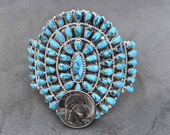 GRANDE Nuovo autentico bracciale Navajo di D Benally Argento Sterling e turchese della Bella Addormentata 41 grammi Da 6,75 a 7,25" indossabile 79 gemme! Alto 2 3/4"