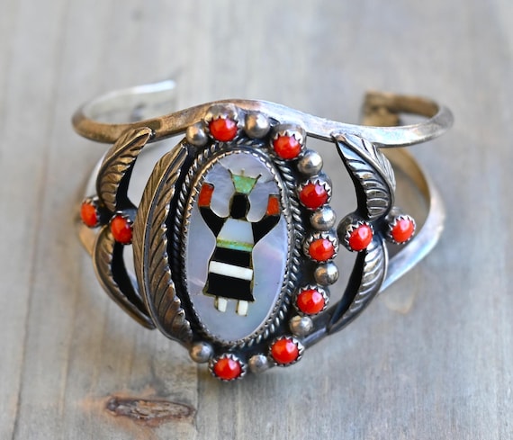Rare Eddie Becenti Vintage Native American Navajo Coral Sterling Silver Inlay Bracelet Rare Eddie Becenti Vintage Native American Navajo Coral Sterling Silver Inlay Bracelet