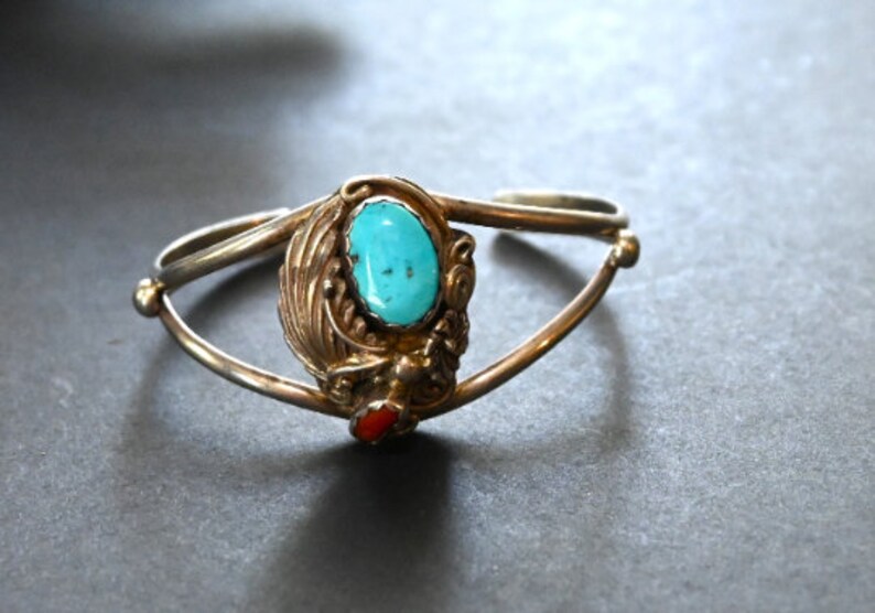 Navajo fannie Platero Sterling Silver Cuff Bracelet W/ Red Coral