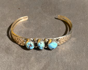 Nieuwe Indiaanse Golden Hills Turquoise! & sterlingzilveren manchet: 6 3/4 tot 7 1/8" passen lavendelblauw turkoois! 17,2 gram