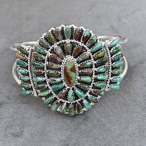 New Authentic Navajo Cuff by Davina Benally Sterling & Mojave Turquoise Cuff 31 grams! 6.25-7.25" wearable circumference 2 1/8" tall Pretty